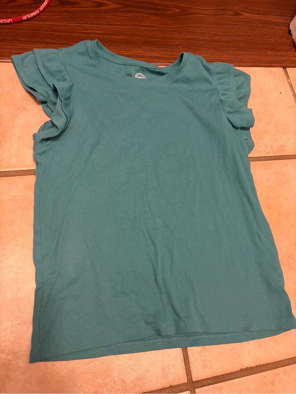 Kids wonder nation ribbed Short Sleeve Ruffle Tee - Teal